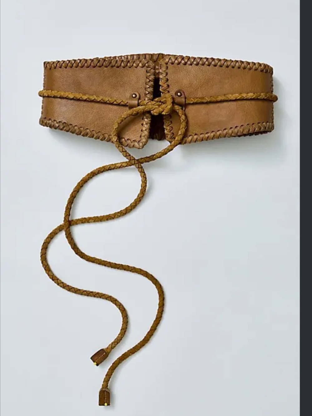 Free People Tan Leather Braided Rope Belt with Yellow Cord Bohemian Corset Large